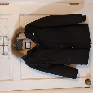 Water-Resistant Faux-Fur-Trim Hooded Coat